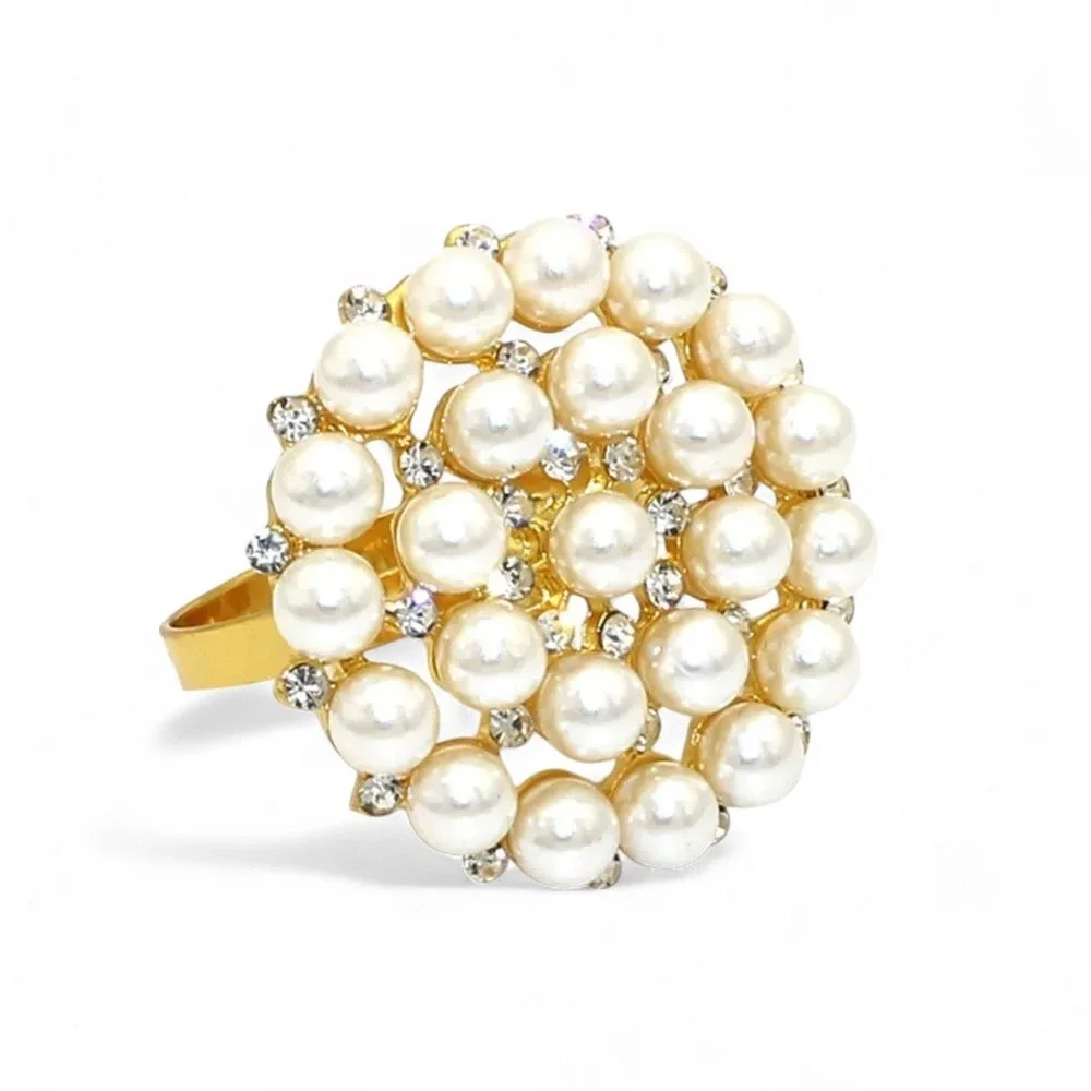 ✨✨✨ PEARL GOLD RHINESTONE NAPKIN RINGS WEDDING PARTY FANCY 12 PIECE SET 👀👀👀